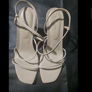Calvin Klein Nude Patent Strappy Sandal Heels Square Toe